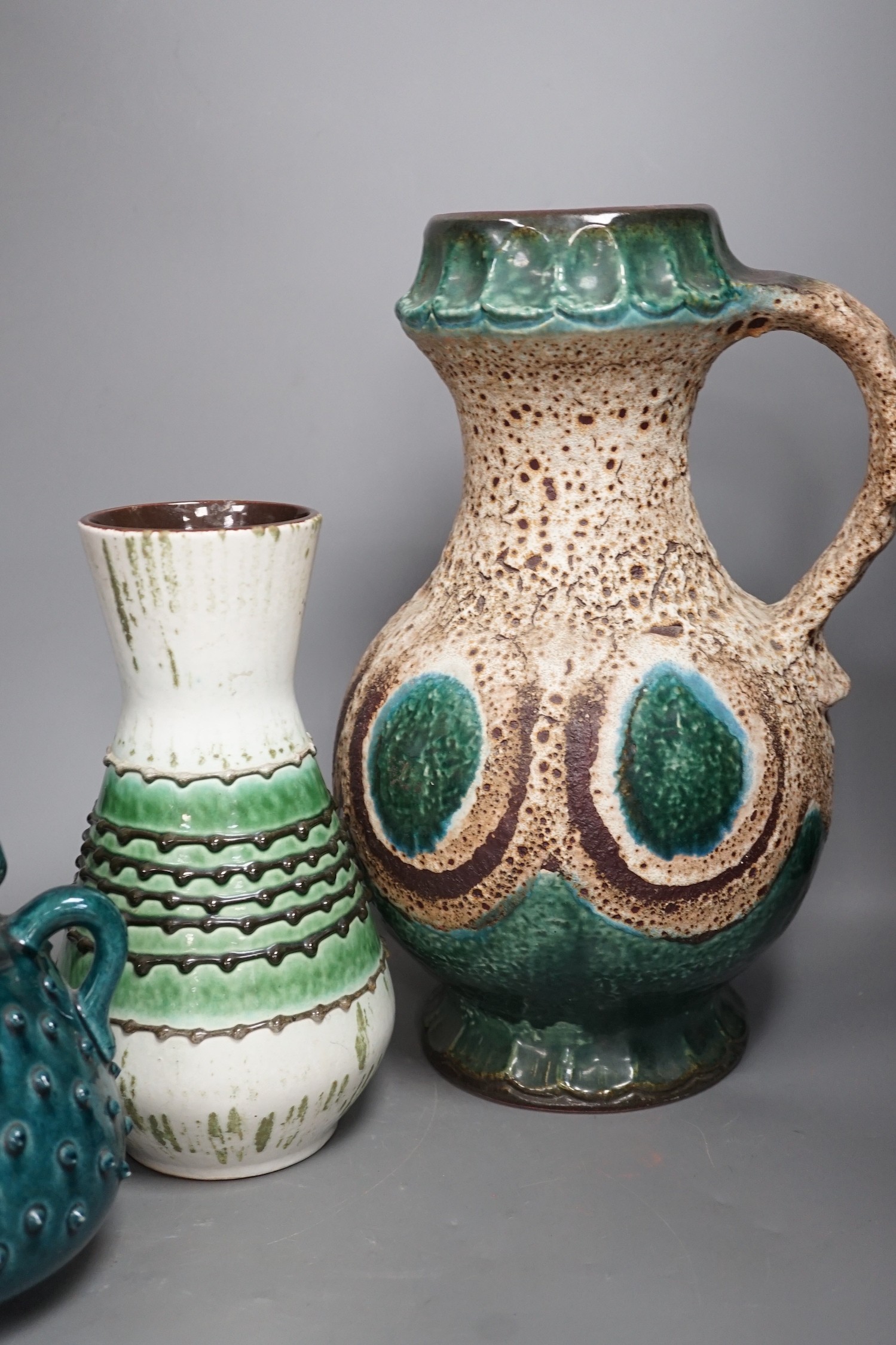 West German ceramics - a Dumler and Breider large ewer, two Carstens ewers and a vase, large ewer 36cms high